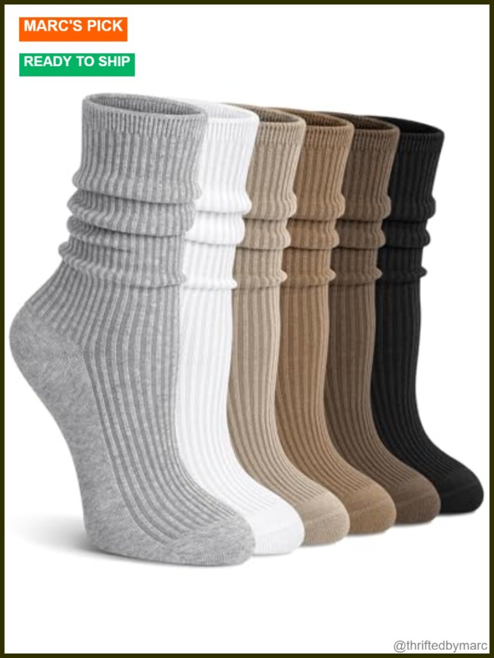 Crew Socks 6-Pack Cotton Cute Aesthetic Neutral Athletic Boot Socks Stocking